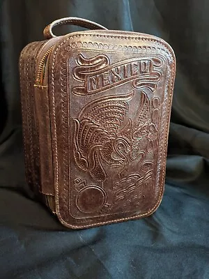 Vintage Hand Tooled Leather Brown Toiletry Bag Case Mexico • $29