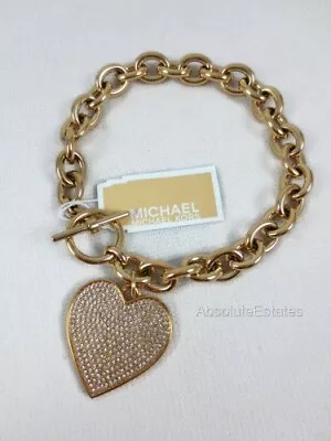 NEW Michael Kors Gold Tone Heritage Hearts Crystal Toggle Bracelet MKJ3963710 • $84.99