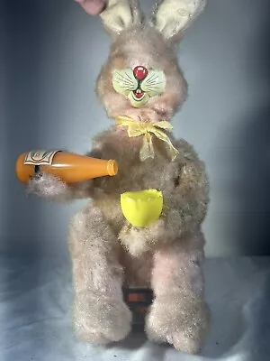 VINTAGE BATTERY OPERATED Bunny Drinking Carrot Juice TIN LITHO TOY UNTESTED • $25