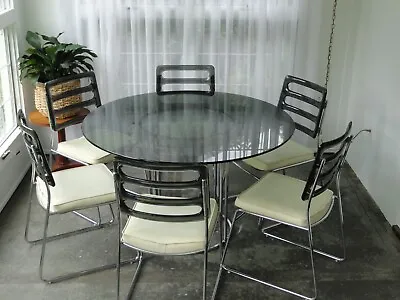 $650 • Buy Vtg Chromcraft Lucite Chrome Chairs Smoke Glass Table Mid Century Modern Dining