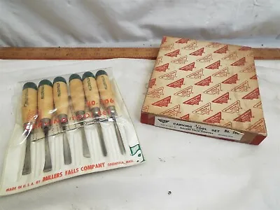 Set Millers Falls Wood Carving Chisel Tool 106 +Box/Pouch Gravers Chip Engraving • $99.99