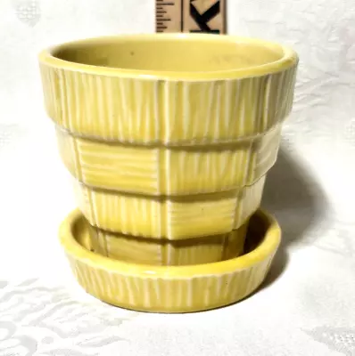 Vintage 3  Yellow McCoy Pottery Small Basket Weave  Planter Mid Century Mod MCM • $39.99