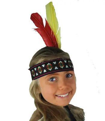 £2.70 • Buy Children's Fancy Dress Thick Indian Woven Headband With Two Feathers, Girl