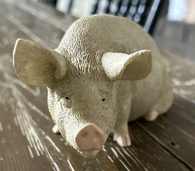 Vintage 1999 PIG Piggy Hog Resin Farmhouse Figurine Realistic 3” Tall 5.25” Long • $25