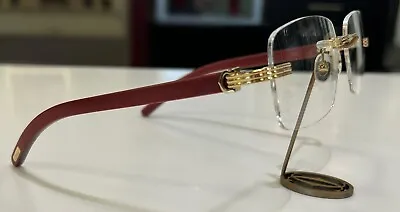 CARTIER New Eyeglasses Rimless Red Wood Gold Burgundy CT0286O-004 56 17 145 • $1300