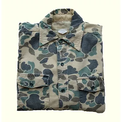 VTG DUCK CAMO HUNTING RANGER ARMY USA FLEECE MENs 80s 90s BUTTON UP SHIRT SZ L • $23.99