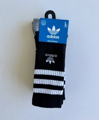$26.99 • Buy ADIDAS Mens Originals 3 Stripe Trefoil Crew Socks Black Brand New Size L 2 Pack