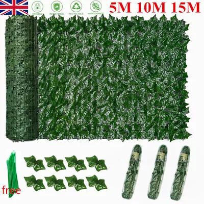 15M Artificial Hedge Fake Ivy Leaf Garden Fence Privacy Screens Wall Panel Cover • £16.98