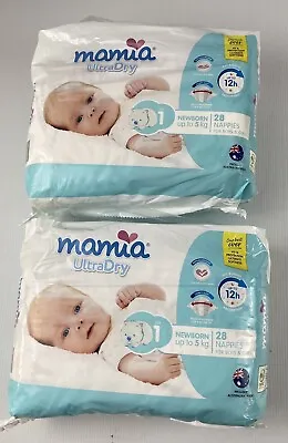Mamia Ultra Dry Nappies Diapers Size 1 NewBorn 2x28 Packs (56 Nappies) • $29