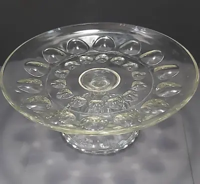 Vintage Early American Pressed Glass Thumbprint Pedestal Cake Plate Stand 9.5 In • $19.99