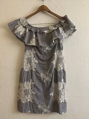 LAUREN Ralph Lauren Vintage Dress Embroidered Blue White Stripes Size 4 • $16.75