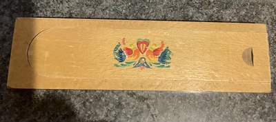 £4.50 • Buy Vintage Wooden Pencil Box Bird Design On The Slide Lid