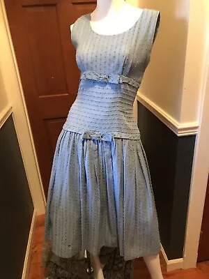 Vintage 1950s Party/prom Dress With Rhinestones Size 13 Slate Blue • $99