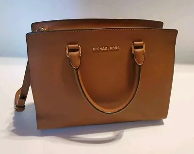 MICHAEL KORS Camel Brown Saffiano Leather Double Handle PURSE W/ Crossbody Strap • $74.99