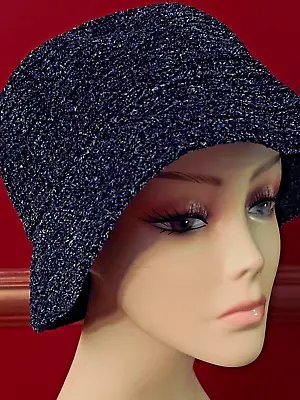 Vintage Betmar NY Bucket Hat Womens Black/ Charcoal Gray Tweed Acrylic/Polyester • $12