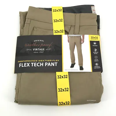 Weatherproof Vintage Mens Pants 32x32 Brown Khaki Regular Fit Flex Tech Packable • $23.99