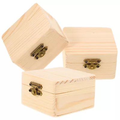 3 Unfinished Wooden Jewelry Box DIY Craft Carving Square Case • £18.38