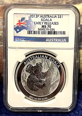 2013 P Australia $1 Silver Dollar 1 Oz Silver Koala NGC MS70 EARLY RELEASES • $41.66