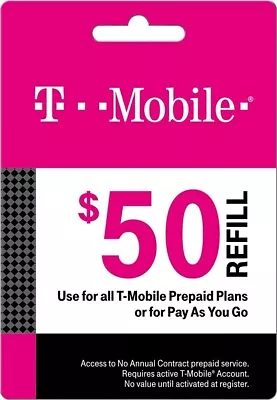 T-Mobile $50 Refill Top-Up Card RECHARGE DIRECT • $46.50