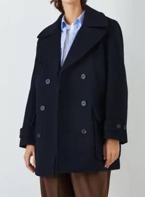 John Lewis Coat Jacket Peacoat Size UK 10 / 12 OVERSIZE Wool Blend - Navy Blue • $181.90