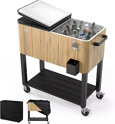 80 Quart Rolling Ice Chest On Wheels Patio Cooler Cart With Waterproof Cooler C • $221.99