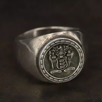 VTG Sterling Silver ROGERS ART DECO Crest Shield Men's Signet Ring Size 12 - 15g • $2.99