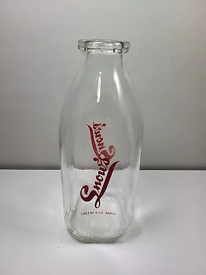 SNOW's  Dairy Quart Milk Bottle Greenfield  Mass. Red Lettering • $29.99