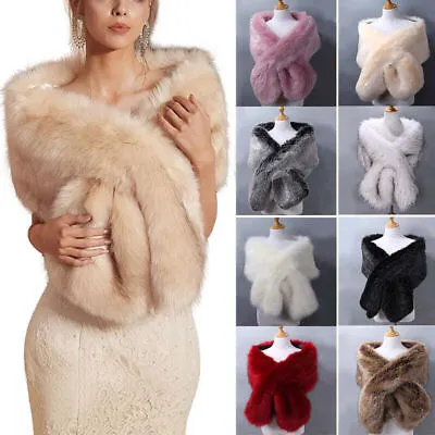 Womens Fluffy Faux Fur Wedding Shawl Stole Cape Luxury Bridal Wrap Shrug Scarves • £20.10