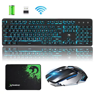 $62.89 • Buy AU LED Backlight Gaming Keyboard Mouse And Mice Pad Set Wireless Rechargeable