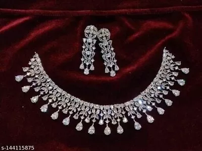 Indian Bollywood Silver Plated AD CZ Choker Necklace Wedding Bridal Jewelry • $25.50