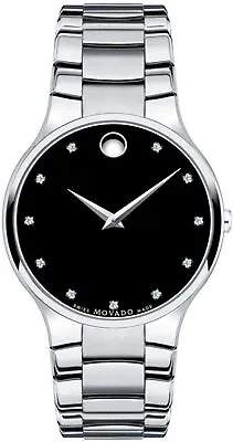 Movado Men's 0606490 Serio Stainless Black Diamond Marker Museum Dial Slim Watch • $699