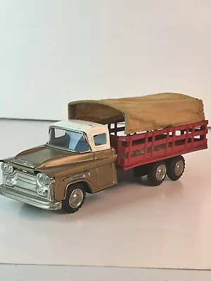 Linemar Made In Japan Tin Friction 1958 Chevrolet Covered Stake Truck Original • $159.95