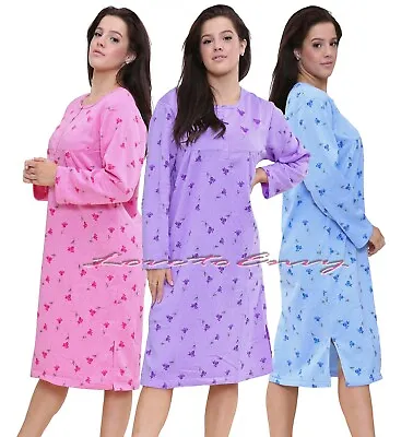 Warm Fleece Thermal Nightie Long Sleeve Floral Print Cozy Winter Lounge Nightie. • £14.95