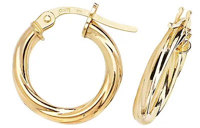 9ct Gold Twisted Hoop Earrings - 15mm Diameter - Solid 9ct Gold • £42.95