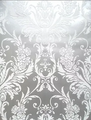 £7.99 • Buy Medina White & Silver Metallic Damask Feature Wallpaper By Debona 4001