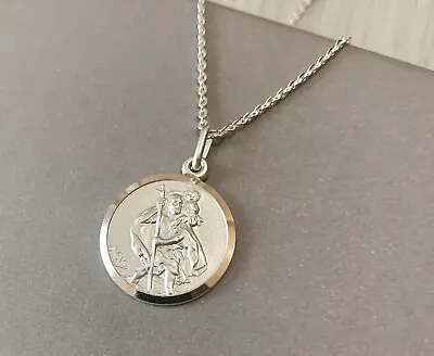 Ladies Heavy 925 Sterling Silver Large SAINT CHRISTOPHER Necklace Personalised • £37.95