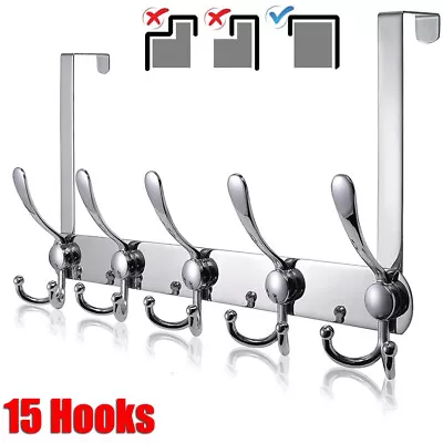 15 Hooks Over The Door Hanger Stainless Steel Rack Storage Holder For Coat Hat • £3.99