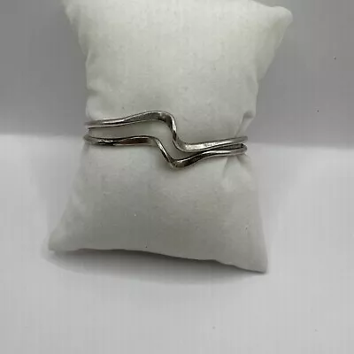 Vintage Sterling Silver 2 Band Stacked Wave Cuff Bracelet 14g Marked 925 • $35