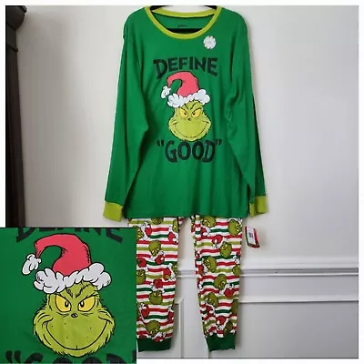 Men's Dr. Seuss DEFINE GOOD Christmas Grinch Green Red 2pc Sleepwear Pajama L • $29.95