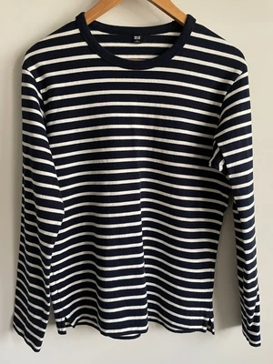 $12 • Buy UNIQLO Womens Long Sleeve Top Size S Navy White Stripe Stretch 100% Cotton