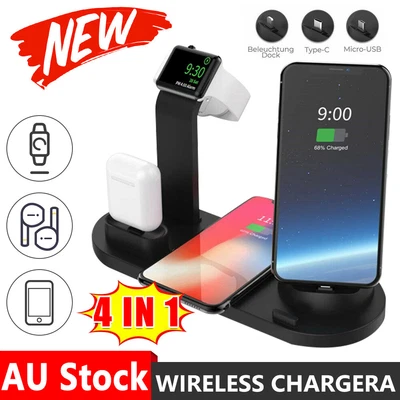 $21.45 • Buy Qi Wireless Charger 4 In1 Charging Dock Station Stand For AirPods IWatch Iphone