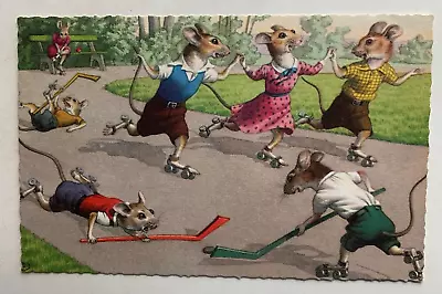 Vintage Postcard Alfred Mainzer Mice Anthropomorphic Roller Hockey Game #4882 • $7.99