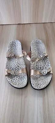 Mephisto Womens 38 Leopard Print Leather Comfort Slides Sandals US 7.5-8 • $39.99