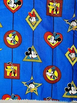 Vintage Disney Mickey Mouse & Friends Blue Pinstripe Fabric Panel 60” X 13” • $17.99