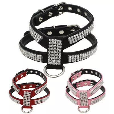 £5.68 • Buy Pet Dog Harness Adjustable Vest Suede Leather Bling Rhinestone Diamante Collar
