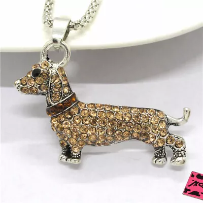 New Fashion Women Champagne Crystal Lovely Dachshund Dog Sweater Chain Necklace • $3.95