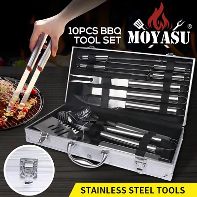 Moyasu 10Pcs BBQ Tool Set Stainless Steel Outdoor Barbecue Accessory Grill Cook • $39.99