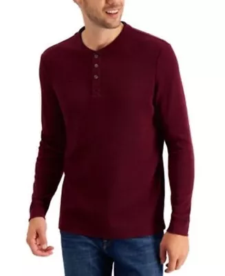 Club Room Men's Thermal Henley Shirt   Red Plum Medium : $35.00 • $7.65