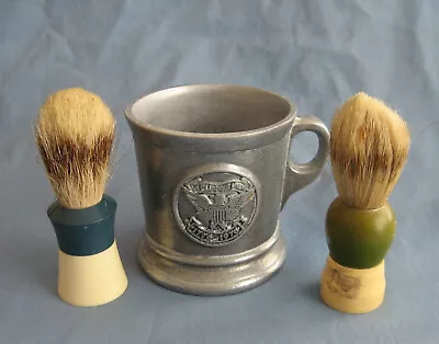 Vintage Bicentennial Pewter Shaving Mug With 2 Old Shaving Brushes • $12.95