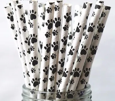 $11.95 • Buy 25 Dog Paw Design Paper Straws/  Animals / Barn / Tractor Theme/ Birthday Party